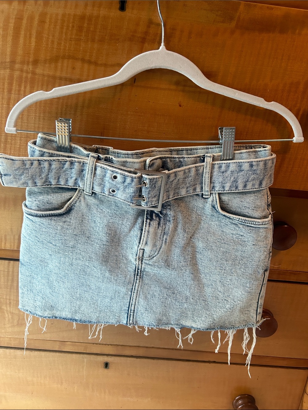 Bershka Light Wash Denim Mini Skirt with Belt